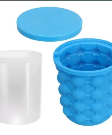 ABU‑TURAB Magic Ice Cube Maker Genie silicone rubber ice tray mold with large flexible ice bucket, food‑grade silicone, portable and dishwasher safe