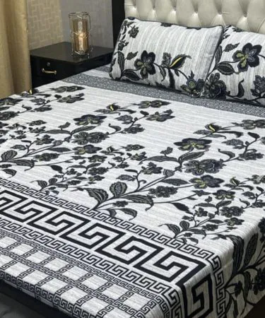 3D‑Crystal cotton bedsheet set with pillow covers – premium soft cotton, vibrant colour, 3‑piece set for bedroom décor