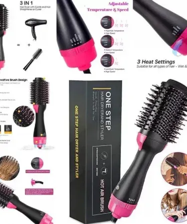 One Step 3‑in‑1 Hot Air Brush pink hair dryer straightener comb by Jerry Traders – Khareedo Kharedo