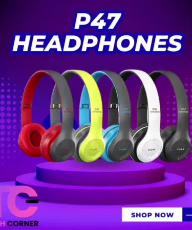 Original P47 pink cat ear wireless Bluetooth headphones with built‑in mic, over‑ear design, stereo bass sound , imagecaption=Original P47 Pink Cat Ear Bluetooth Headphones – Stylish Over‑Ear Gaming & Music Headset ,