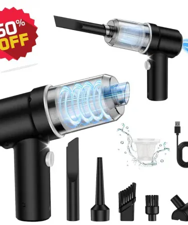 Advanced Technology cordless handheld vacuum cleaner with USB charger and dual nozzles, compact design for car, home and desktop cleaning