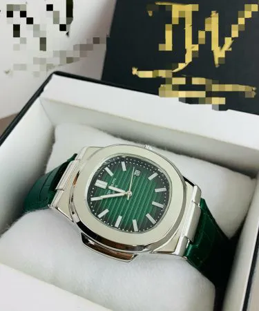 Petek Philip watch butterfly look olive green dial with green alligator leather strap – luxury Nautilus style timepiece