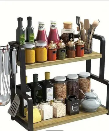 2‑layer wooden spice rack multipurpose organizer box pack – Rs 3599 – Khareedo, imagecaption=Spice Rack 2 Layers Wood Multipurpose Organizer – available with Check on Delivery across Pakistan.