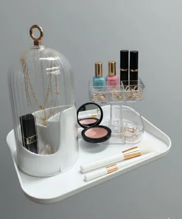 360 Rotating Diamond Acrylic Makeup Organizer with brush and lipstick holder – transparent acrylic cosmetic storage