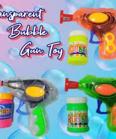 Eid special transparent bubble gun toy with RGB lights and bubble solution, perfect gift for kids , imagecaption=Kids enjoying colorful bubbles from the battery‑free RGB bubble gun – ideal Eid gift ,