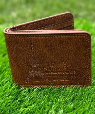 Light brown bi-fold wallet for men with unique pattern and sleek slim design, imagecaption=Light Brown Bi-Fold Wallet – stylish, compact, and perfect for everyday use,