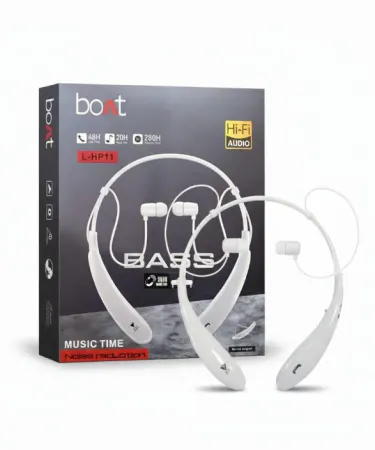 White Clear Voice 11 Bluetooth headphone with super bass and noise cancellation, white color, ABS plastic design