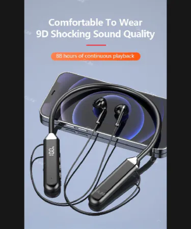 Magnetic neckband headphones with Bluetooth 5.2, LED display and mic – Khareedo Kharedo product image, imagecaption=Magnetic Neckband Headphones Bluetooth 5.2 – LED Display, Noise‑Cancel Earbuds with Mic, available on Khareedo | Kharedo.