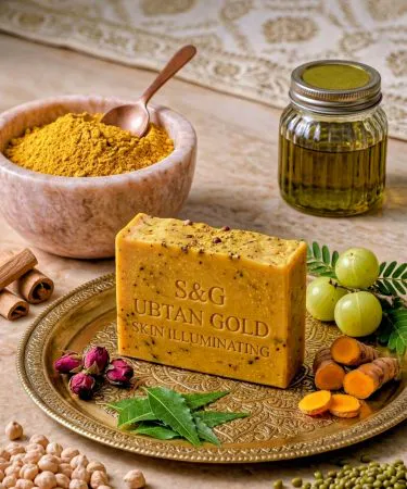 UBTAN GOLD gold‑infused organic Ayurvedic soap bar with turmeric, saffron and sandalwood, handcrafted for radiant skin