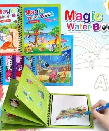 Reusable Magic Water Drawing Book for Kids – Mess‑Free Coloring with Water Pen, imagecaption=Kids enjoying the Magic Water Drawing Book from Khareedo|Kharedo – a reusable, mess‑free coloring experience.