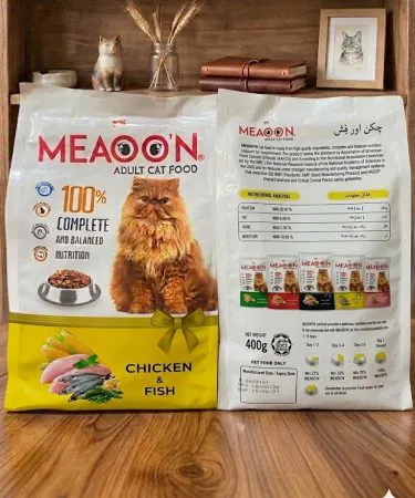 Meaoon Chicken and Fish Cat Food 400g pack – premium high‑protein dry cat food, imagecaption=Meaoon 400g Chicken & Fish Dry Cat Food – Available on Khareedo | Kharedo with Check on Delivery.