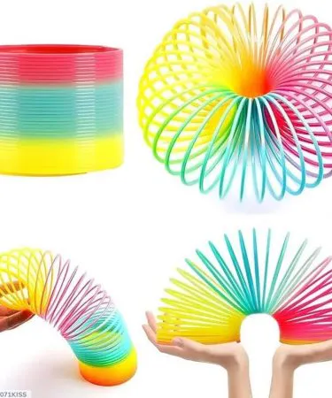 Rainbow Slinky Toy – Multicolor Spring Jumping Jacks – Pack of 2, imagecaption=Vividly coloured rainbow slinky toy perfect for kids and family fun,