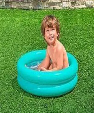 Blue PVC inflatable Summer Pool for kids and families, packed in a plastic bag, ready for backyard fun.