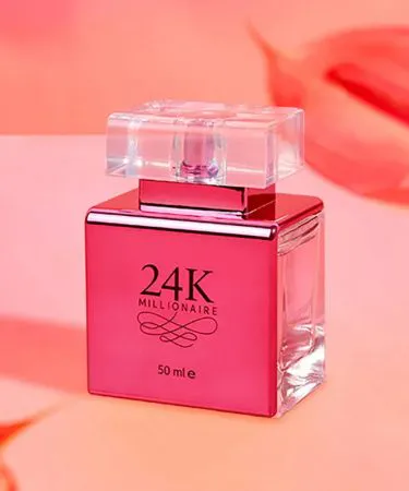 24K Millionaire Perfume for Women 50ml – Fruity Eau De Parfum bottle with elegant gold cap on a white background, imagecaption=Luxury 24K Millionaire women's perfume – long‑lasting fruity fragrance, ready for delivery via Khareedo & Kharedo.