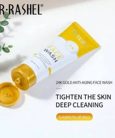 Dr. Rasheel Facewash bottle with fresh natural ingredients, imagecaption=Dr. Rasheel Facewash – Clean, Refreshing Skin Care,