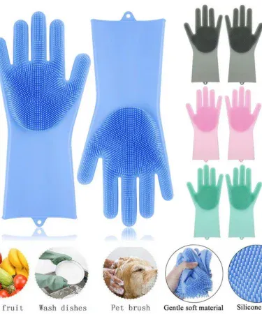 Pro Paki Magic Reusable Silicone Gloves with built‑in wash scrubber – heat‑resistant cleaning gloves for kitchen, bathroom and car cleaning in Pakistan