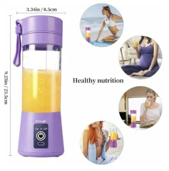 USB rechargeable 6‑blade portable juicer blender 380ml Bee To Door, food‑grade glass bottle, compact travel design