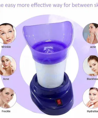 Shinon 2‑in‑1 Facial Steamer & Inhaler Machine – nano ionic steam vaporizer for facial cleansing and sinus relief, compact white device with inhaler attachment and facial mask on a bathroom countertop.