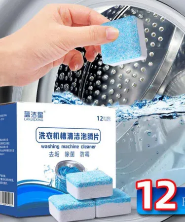 12 pcs antibacterial washing machine deep cleaning tablets – herbal, non‑corrosive, disinfectant formula for all washing machines, imagecaption=Pack of 12 herbal antibacterial washing machine cleaning tablets – ideal for front‑load and top‑load machines,