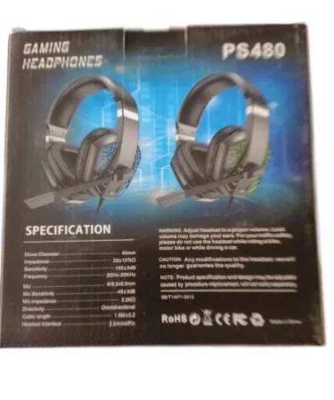 PS 480 Gaming Headset with soft ear cushions and adjustable microphone, imagecaption=PS 480 Gaming Headset – perfect for FPS games, compatible with PS4, Xbox One, PC, and mobile devices.