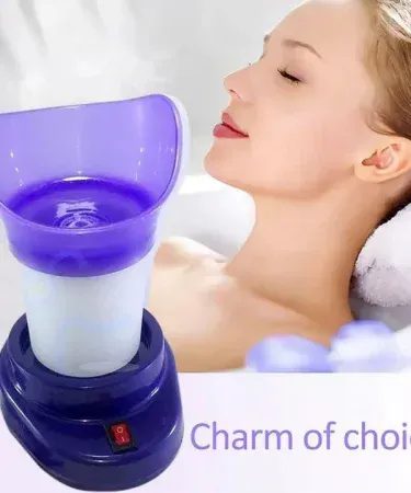 Shinon 2‑in‑1 Facial Steamer & Inhaler Machine – nano ionic steam vaporizer for facial cleansing and sinus relief, compact white device with inhaler attachment and facial mask on a bathroom countertop.