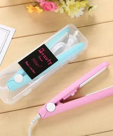 Mini Crystal Flat Iron portable hair straightener with ceramic plates, non‑breakable design, free hair gel included