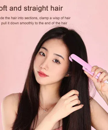Mini Crystal Flat Iron portable hair straightener with ceramic plates, non‑breakable design, free hair gel included