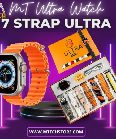 7‑in‑1 smart watch with HD touch display, Bluetooth calling, heart‑rate monitor and 7 interchangeable straps on a sleek black wrist