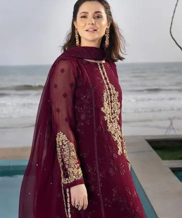 Azure Ladies Wedding Unstitched 3pc Suit – Heavy Embroidered Chiffon Dress with Malai Trouser and Dupatta, imagecaption=Elegant Azure unstitched 3pc wedding suit featuring intricate embroidery, premium chiffon fabric, and a matching Malai trouser.