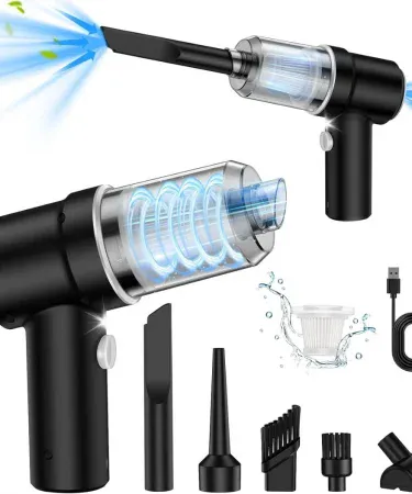 Advanced Technology cordless handheld vacuum cleaner with USB charger and dual nozzles, compact design for car, home and desktop cleaning