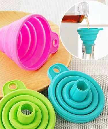 Collapsible silicone funnel – flexible, food‑grade rubber funnel for kitchen, cosmetics and DIY use, space‑saving design