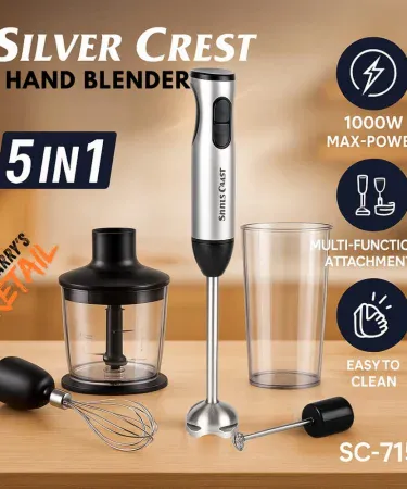 5‑in‑1 1000W hand blender Silver Crest SC‑715 and HAEGER HB‑80C.023A with all attachments, stainless‑steel shaft and 600 ml beaker