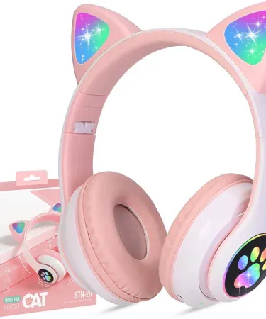 Cat ear wireless Bluetooth headphones for girls with LED lights and built‑in microphone, imagecaption=Stylish LED cat ear Bluetooth headphones – perfect gift for girls and teens,
