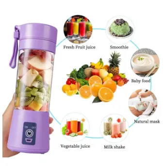 USB rechargeable 6‑blade portable juicer blender 380ml Bee To Door, food‑grade glass bottle, compact travel design