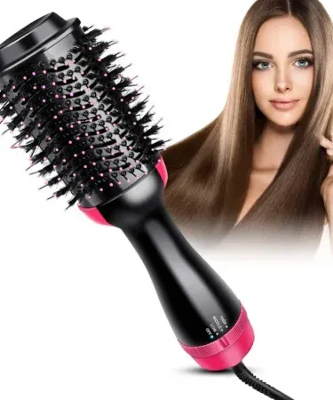 One Step 3‑in‑1 Hot Air Brush pink hair dryer straightener comb by Jerry Traders – Khareedo Kharedo