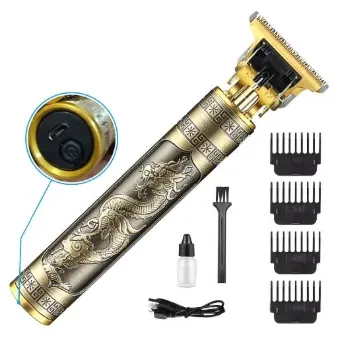 Vintage T9 USB rechargeable metal body hair trimmer with T‑shaped zero gap blade for men – Khareedo & Kharedo