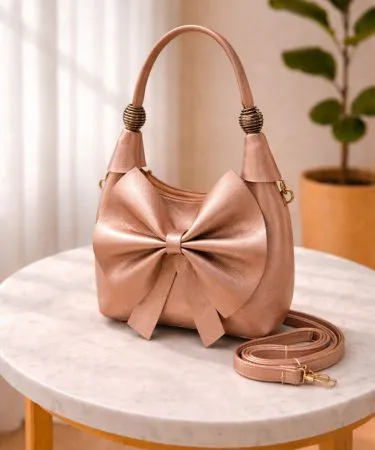 Front view of a stylish Big Bow Bag with a large front bow, long chain strap, and single pocket, made from high‑quality material. , imagecaption=Big Bow Bag – New Arrival featuring a front bow, long chain, and pocket, available at Khareedo | Kharedo. ,