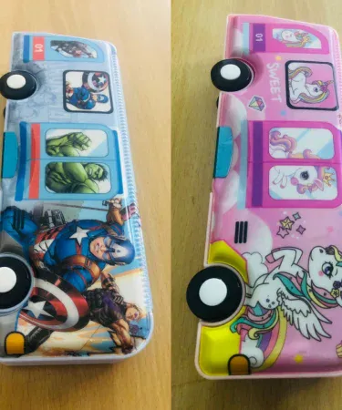 Fancy Pencil Box for kids with cartoon characters – vibrant colors and compartments, imagecaption=Colorful cartoon‑themed pencil box perfect for school.
