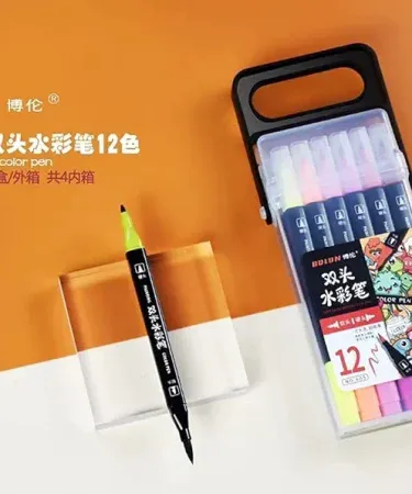 Watercolor Calligraphy Twin Tip Soft Head Brush Pen pack of 12 in stylish plastic box, perfect for calligraphy and watercolor art