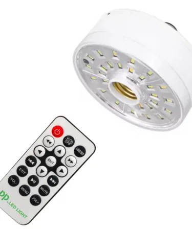 Remote control for DP rechargeable bulb – handheld wireless remote with button layout, imagecaption=Remote Control for DP Rechargeable Bulb – easy 15 m operation, perfect for DP rechargeable lamps