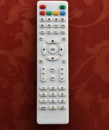 Universal Remote Control for China LCD and LED 015 – black remote with buttons, imagecaption=Universal Remote Control (Model 015) compatible with China LCD & LED TVs, available on Khareedo & Kharedo.