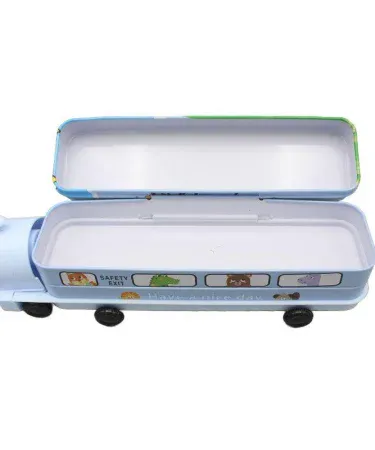 Bus Style Geometry Pencil Box with metallic body – sleek, durable stationery organizer for school and office