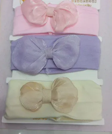 I LOVE DADDY & MUMMY 3‑pcs newborn baby headband soft elastic bows in solid colors for girls