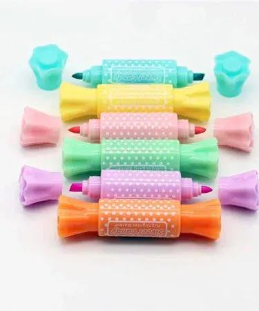 Markers plus Highlighters 2‑in‑1 Pack of 6 – stylish dual‑function stationery set, vibrant colours, perfect for writing and highlighting