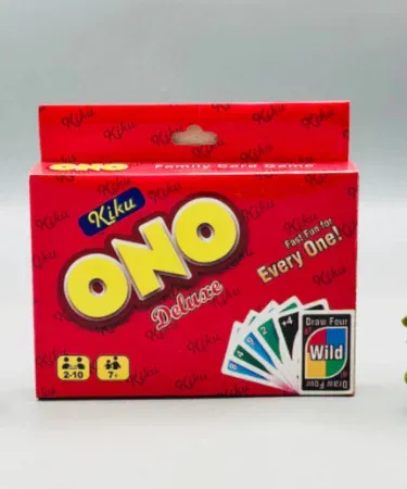 Premium Quality ONO card game box with multicolor cards, imagecaption=Premium Quality ONO – Perfect for family fun,
