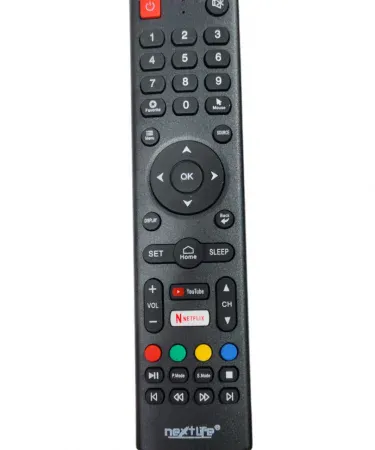 Nextlife Smart LCD/LED TV Remote Control – sleek black remote with ergonomic rubber pads, imagecaption=Nextlife Smart LCD/LED TV Remote Control – available at Khareedo & Kharedo with Check on Delivery across Pakistan,