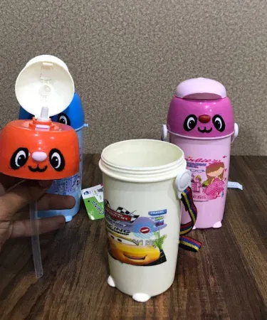 Kids Cartoon Printed Thermos Water Bottle in random colors with vibrant cartoon designs, perfect for kids hydration