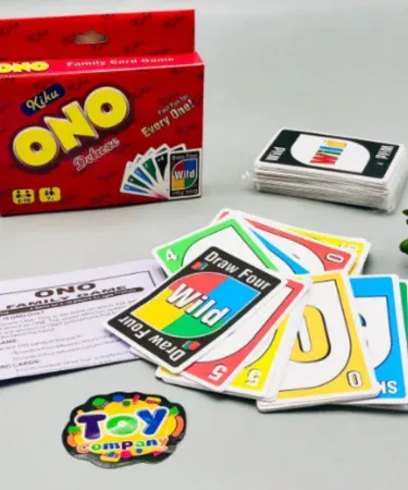 Premium Quality ONO card game box with multicolor cards, imagecaption=Premium Quality ONO – Perfect for family fun,