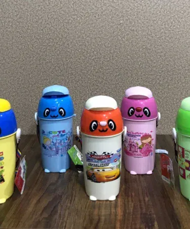 Kids Cartoon Printed Thermos Water Bottle in random colors with vibrant cartoon designs, perfect for kids hydration