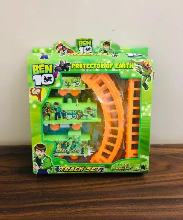 Train Set with Track featuring colorful cartoonic trains and durable railway tracks for kids